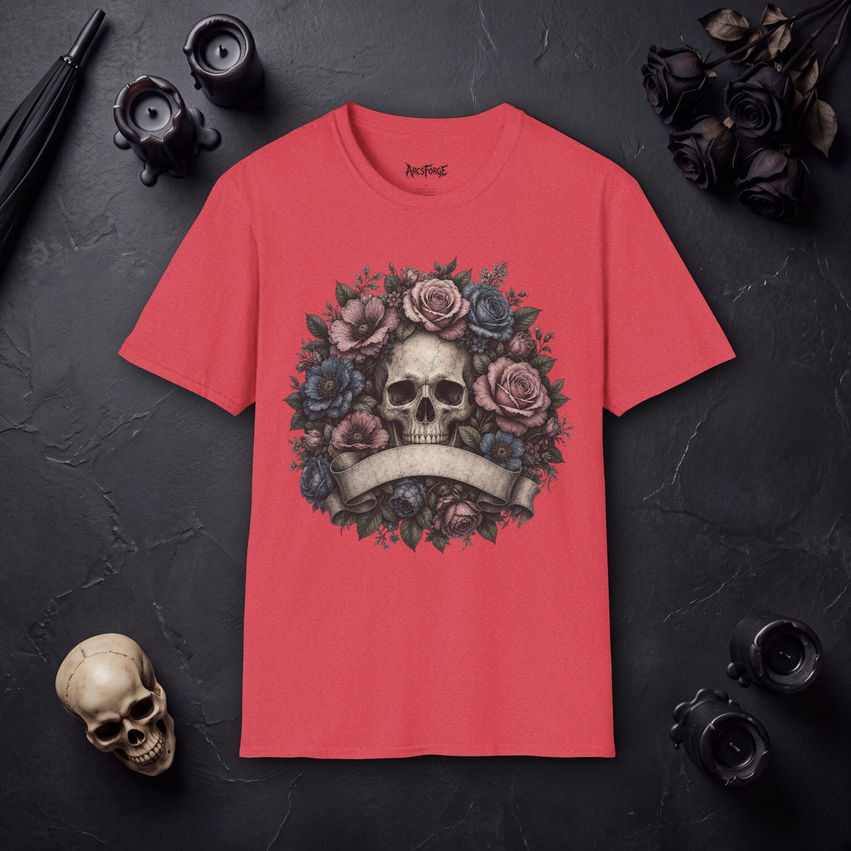 Skull with Floral Crown Vintage Rose