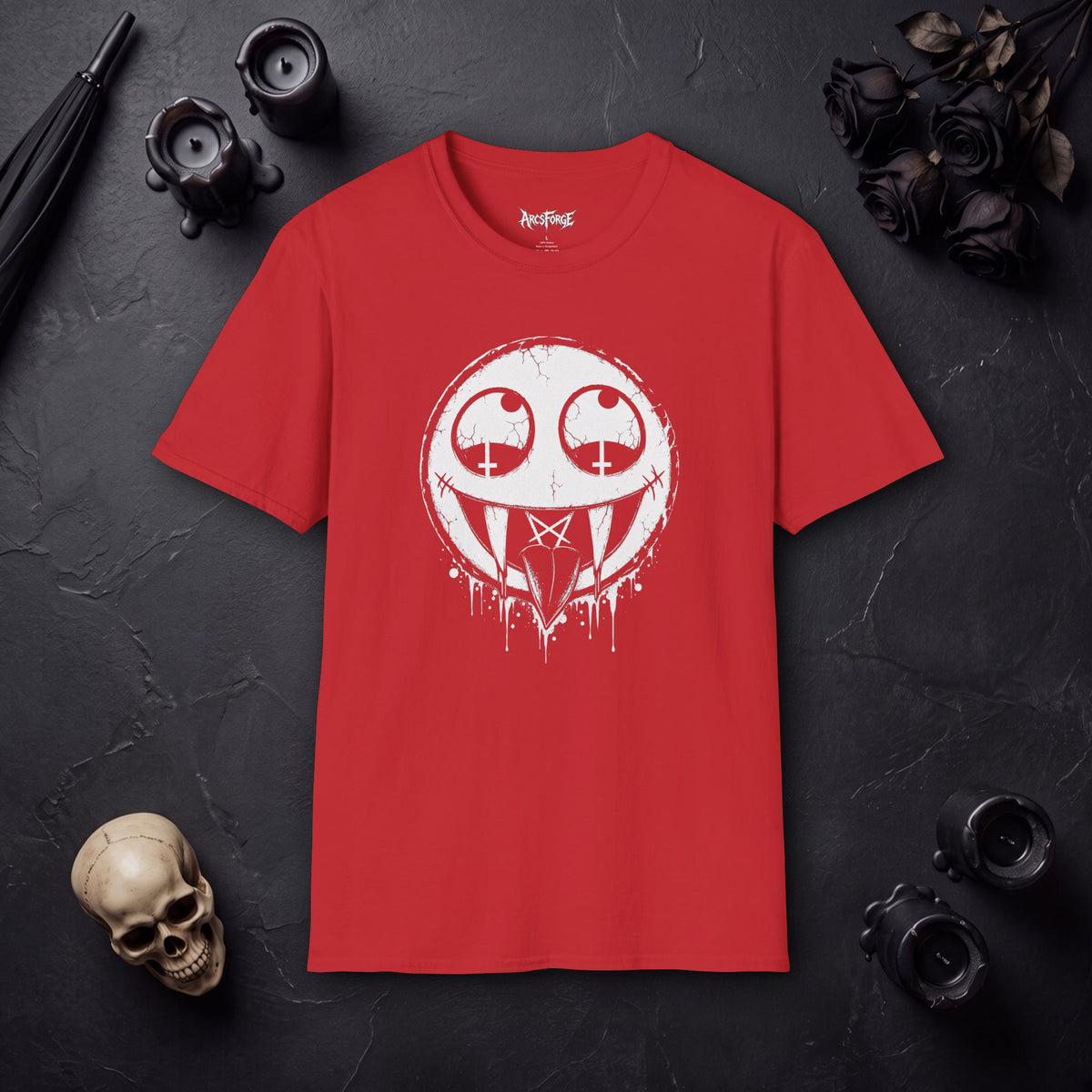 Vamp Smiley T-Shirt — Gothic Drip Moon Face