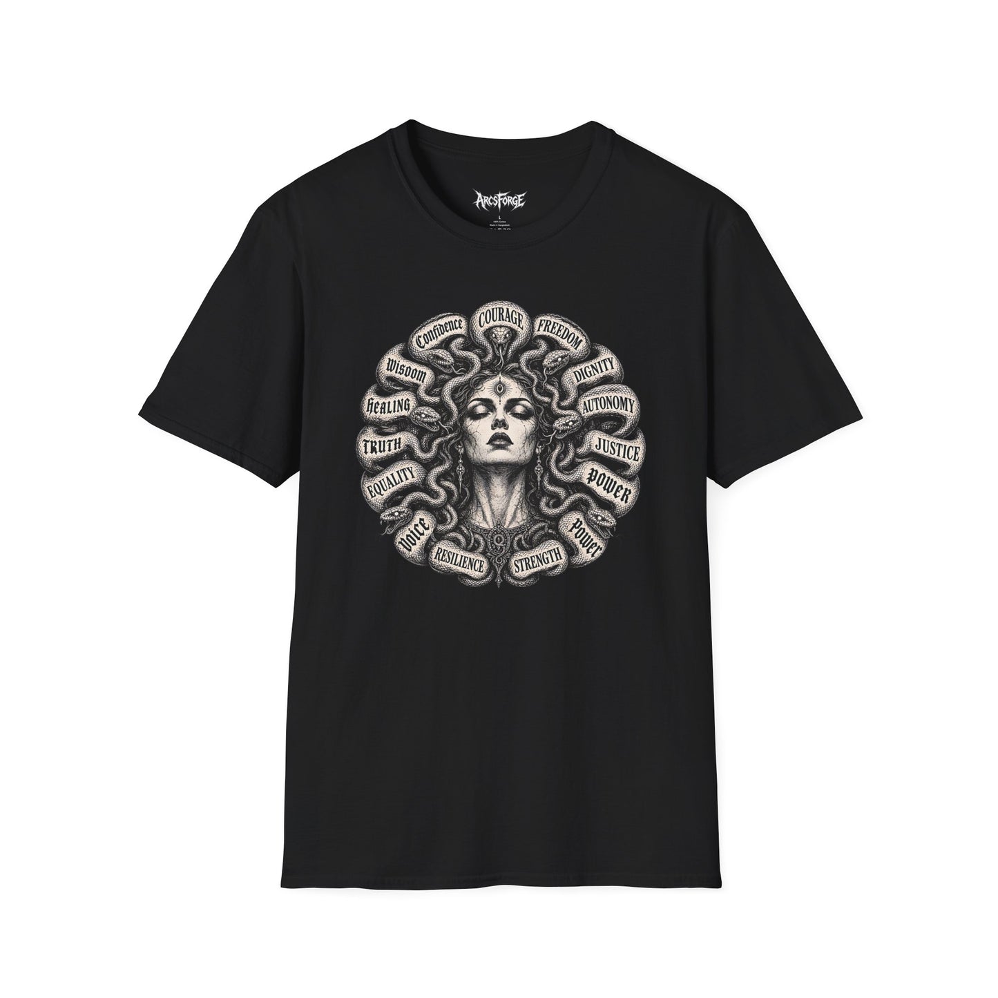 Medusa Wisdom T-Shirt — Courage, Freedom, Dignity Graphic Tee