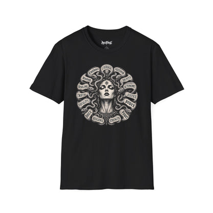Medusa Wisdom T-Shirt — Courage, Freedom, Dignity Graphic Tee