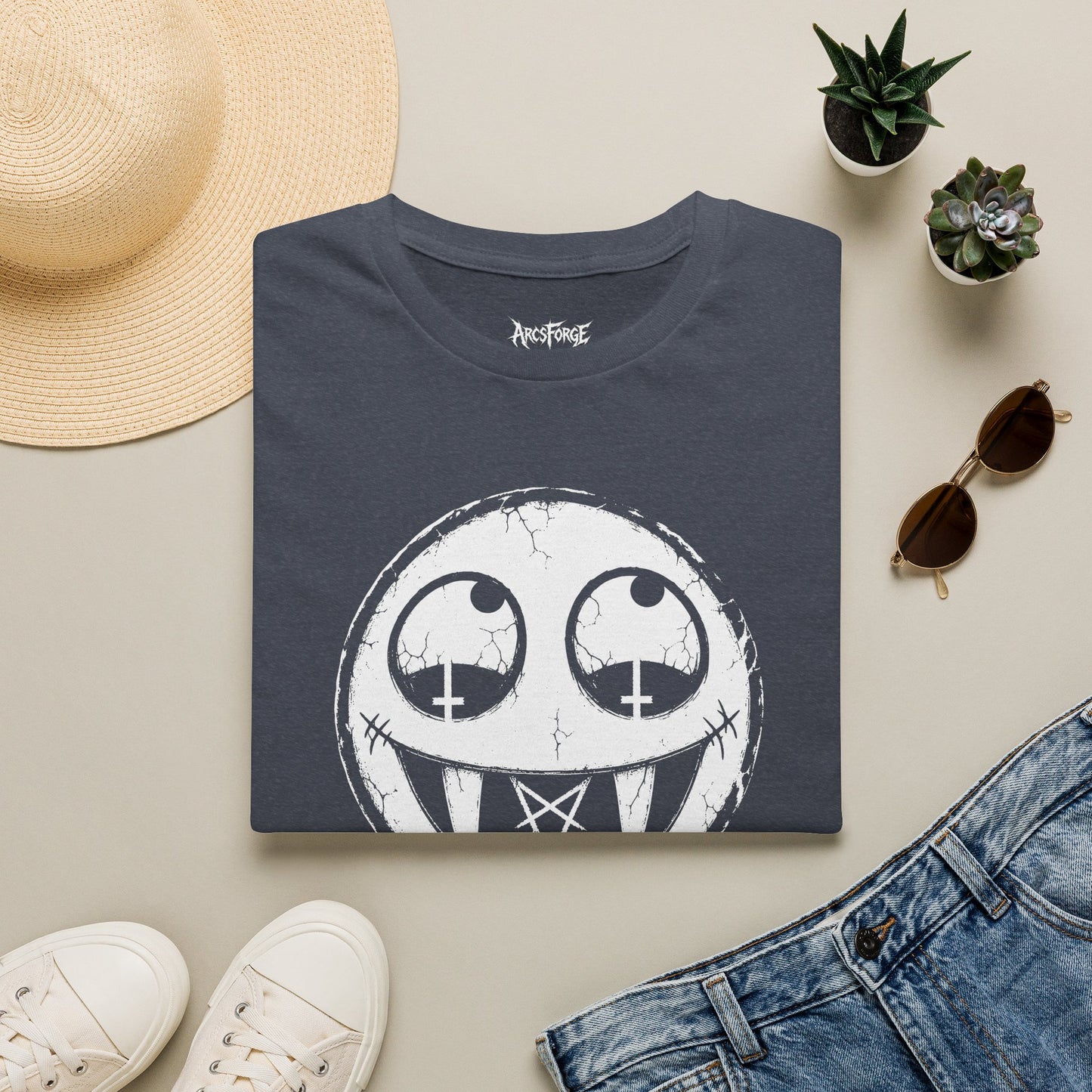 Vamp Smiley T-Shirt — Gothic Drip Moon Face