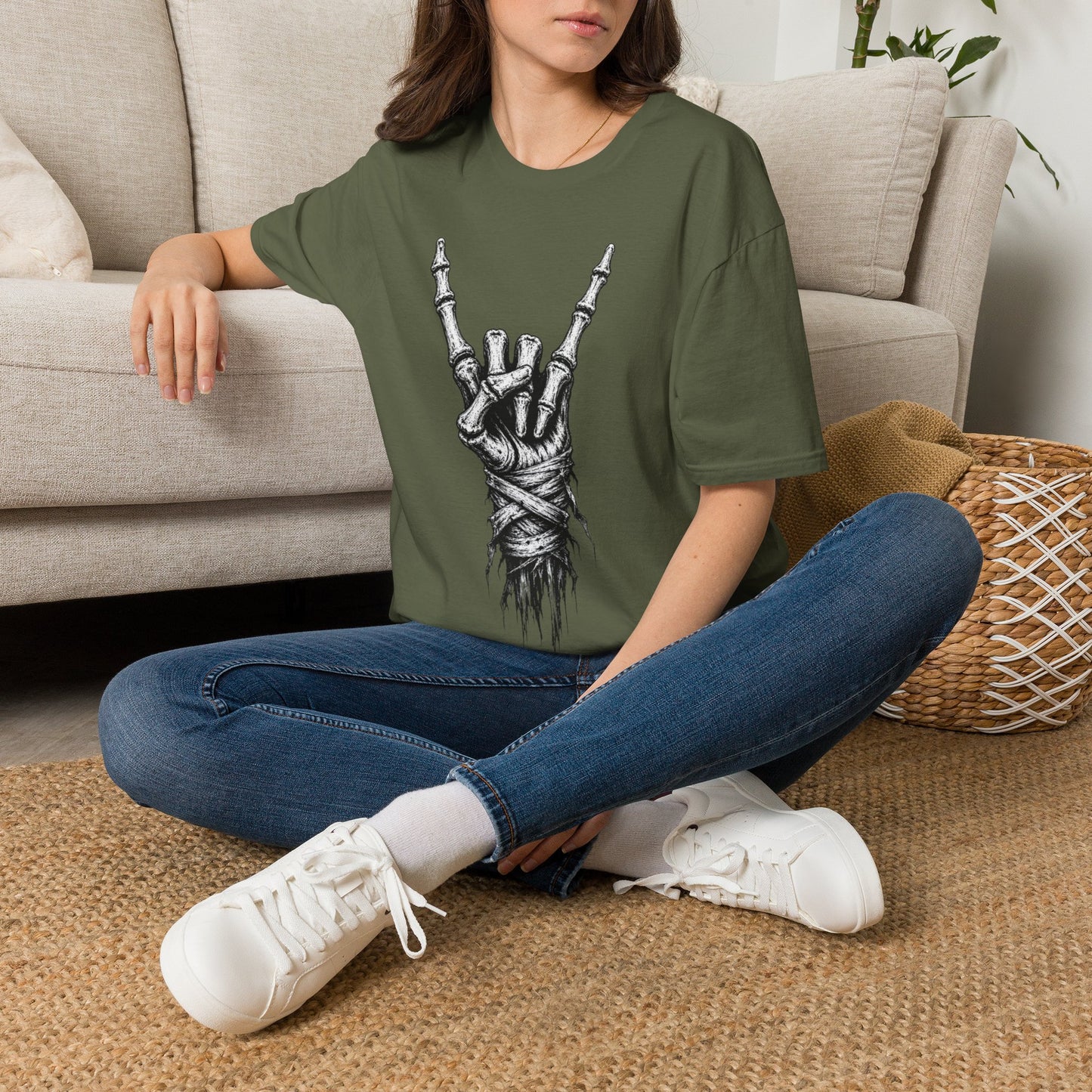 Skeleton Hand Rock Tee — Skull Metal Horns Graphic T-Shirt