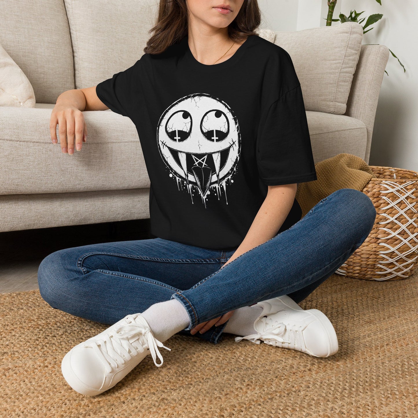 Vamp Smiley T-Shirt — Gothic Drip Moon Face