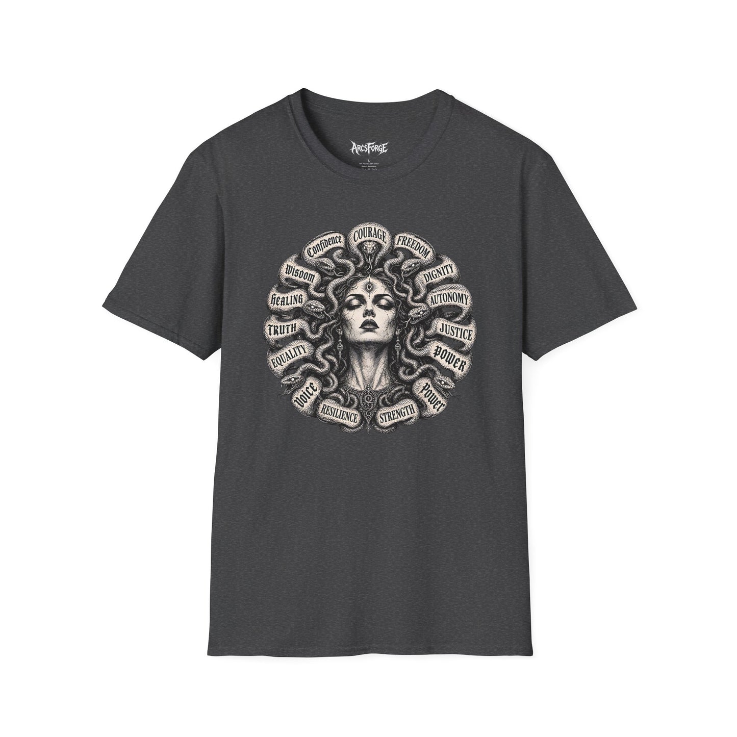 Medusa Wisdom T-Shirt — Courage, Freedom, Dignity Graphic Tee