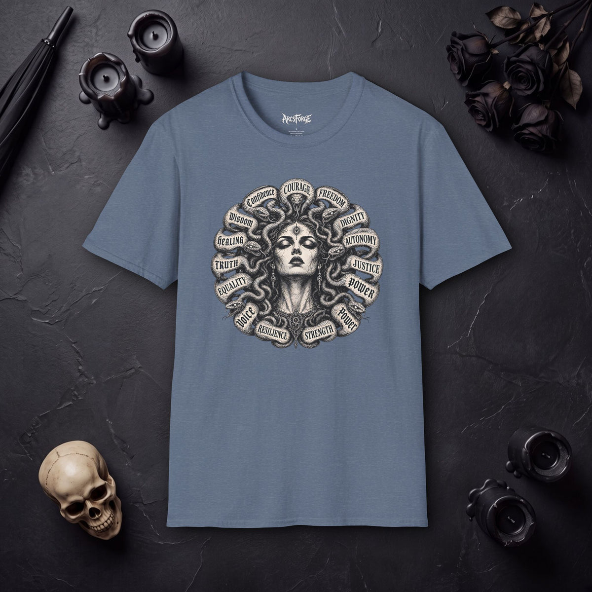 Medusa Wisdom T-Shirt — Courage, Freedom, Dignity Graphic Tee