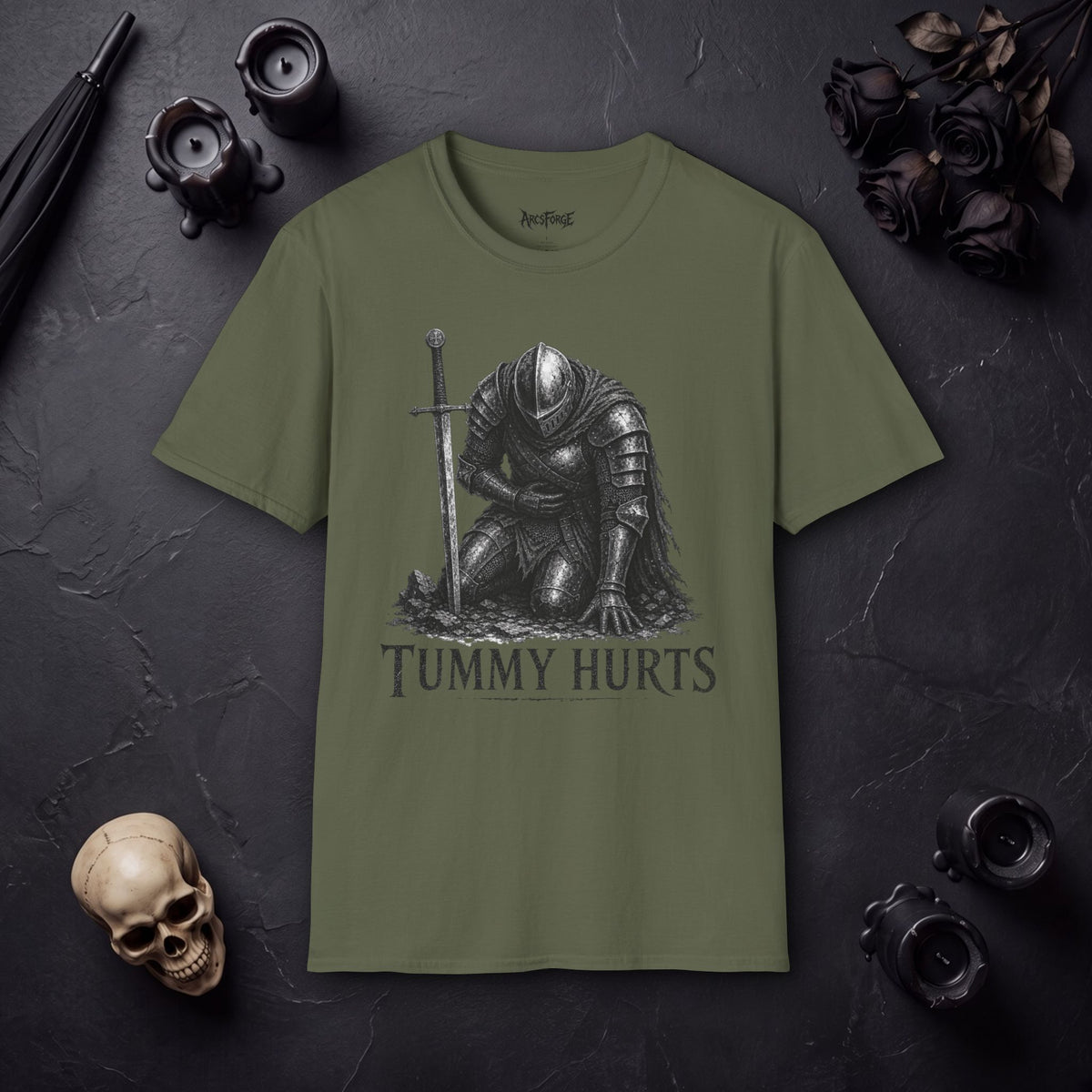 "Tummy Hurts" Kneeling Knight