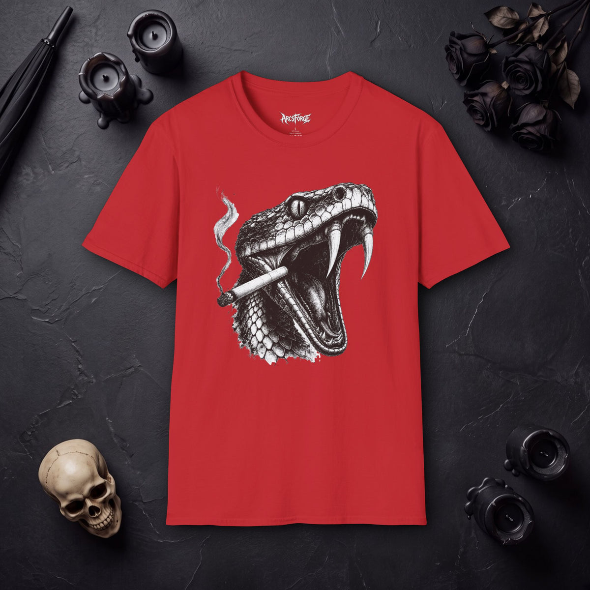 Snake Head Graphic T-Shirt — Black & White Rattlesnake Art Tee