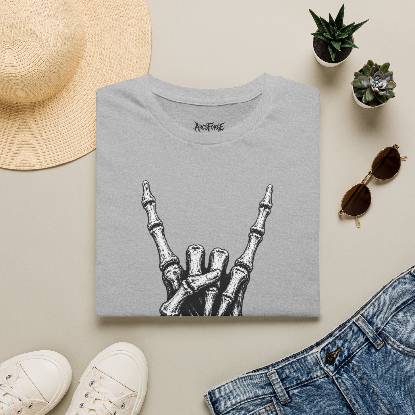 Skeleton Hand Rock Tee — Skull Metal Horns Graphic T-Shirt