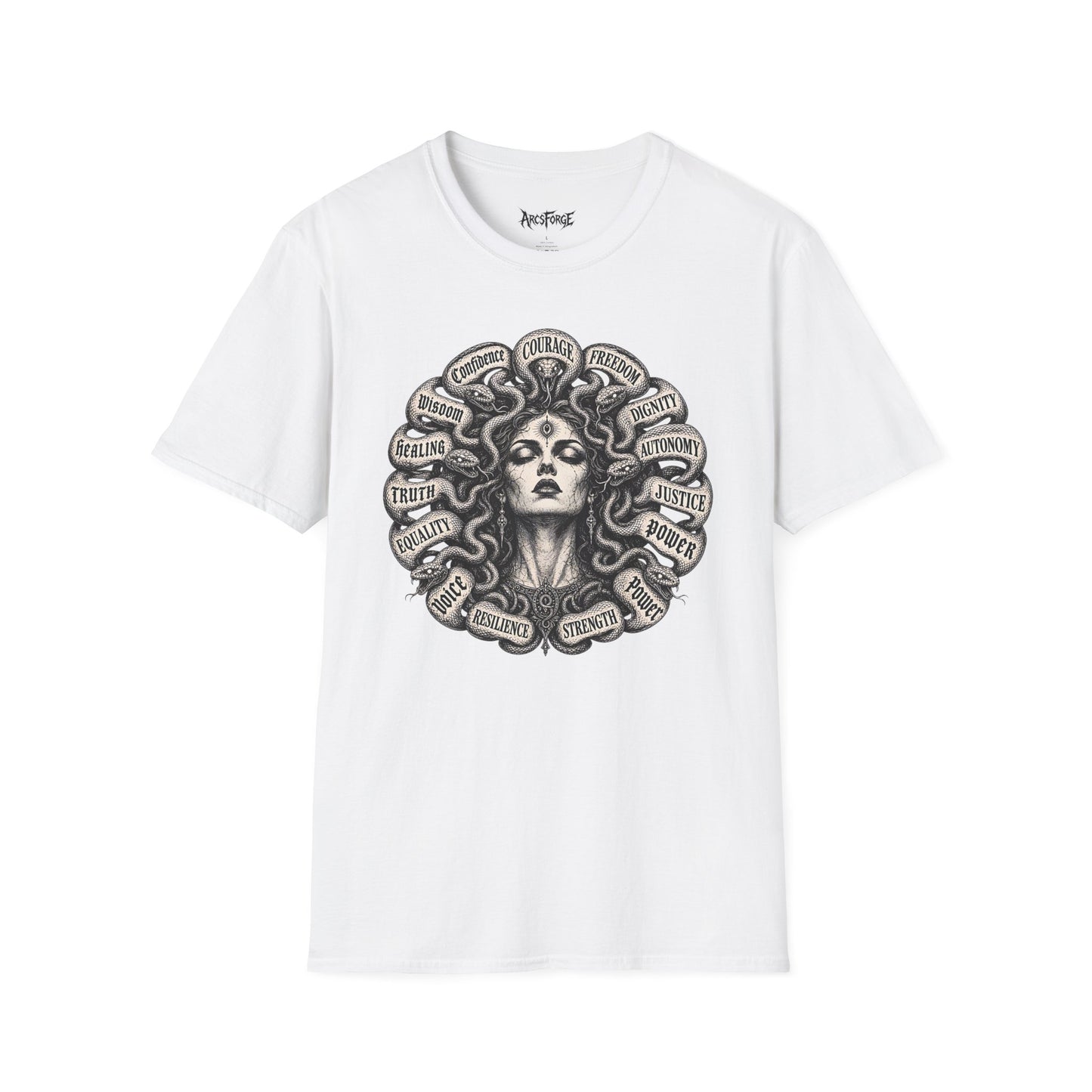 Medusa Wisdom T-Shirt — Courage, Freedom, Dignity Graphic Tee