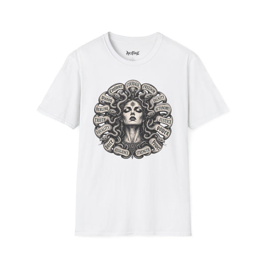 Medusa Wisdom T-Shirt — Courage, Freedom, Dignity Graphic Tee