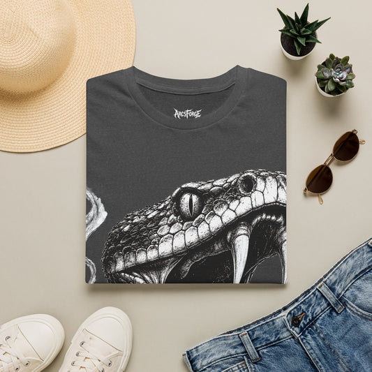 Snake Head Graphic T-Shirt — Black & White Rattlesnake Art Tee