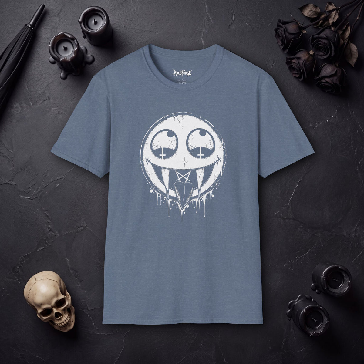 Vamp Smiley T-Shirt — Gothic Drip Moon Face