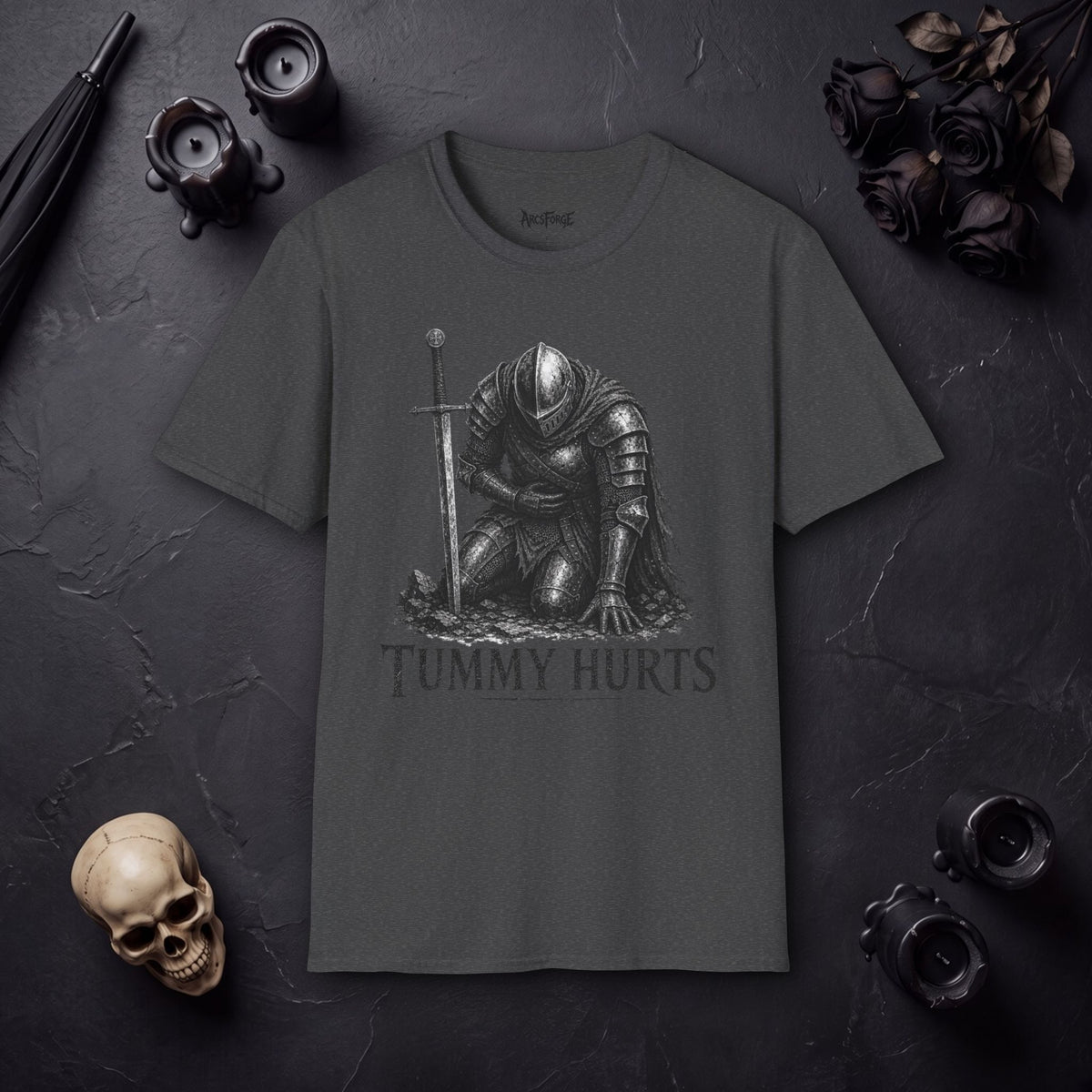 "Tummy Hurts" Kneeling Knight