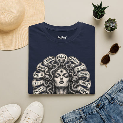 Medusa Wisdom T-Shirt — Courage, Freedom, Dignity Graphic Tee