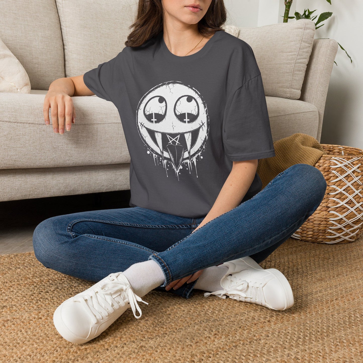 Vamp Smiley T-Shirt — Gothic Drip Moon Face