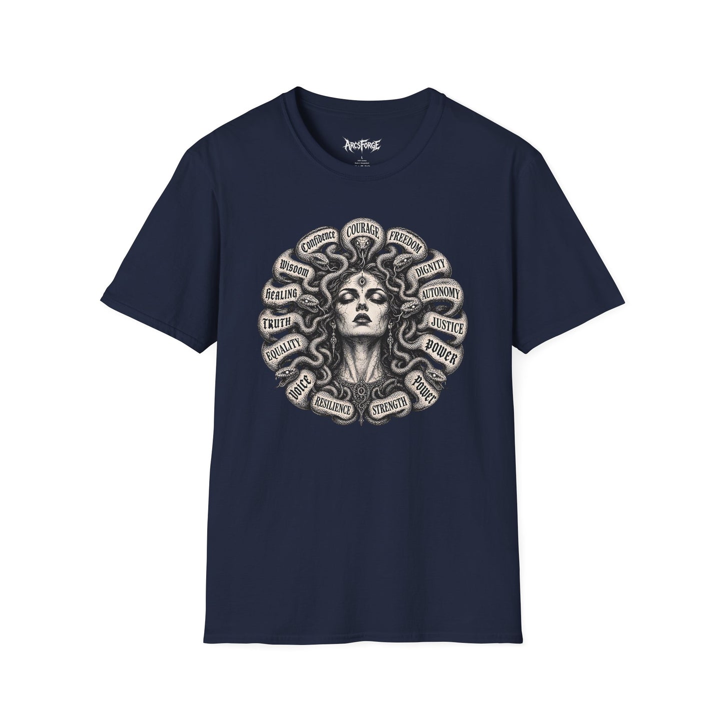 Medusa Wisdom T-Shirt — Courage, Freedom, Dignity Graphic Tee