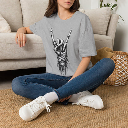 Skeleton Hand Rock Tee — Skull Metal Horns Graphic T-Shirt