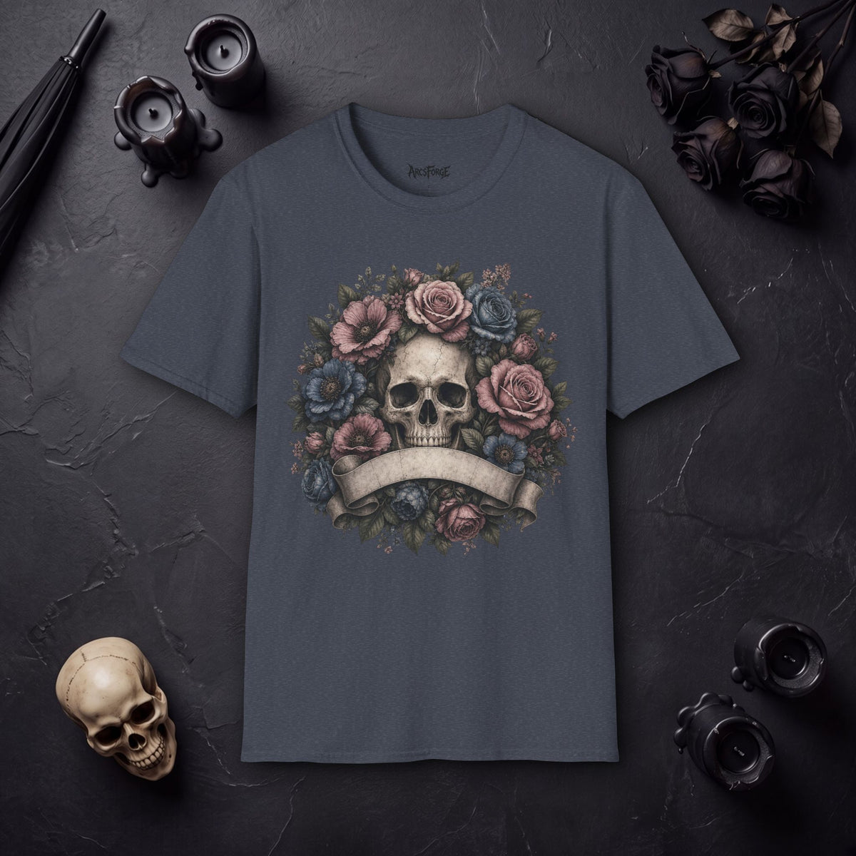 Skull with Floral Crown Vintage Rose