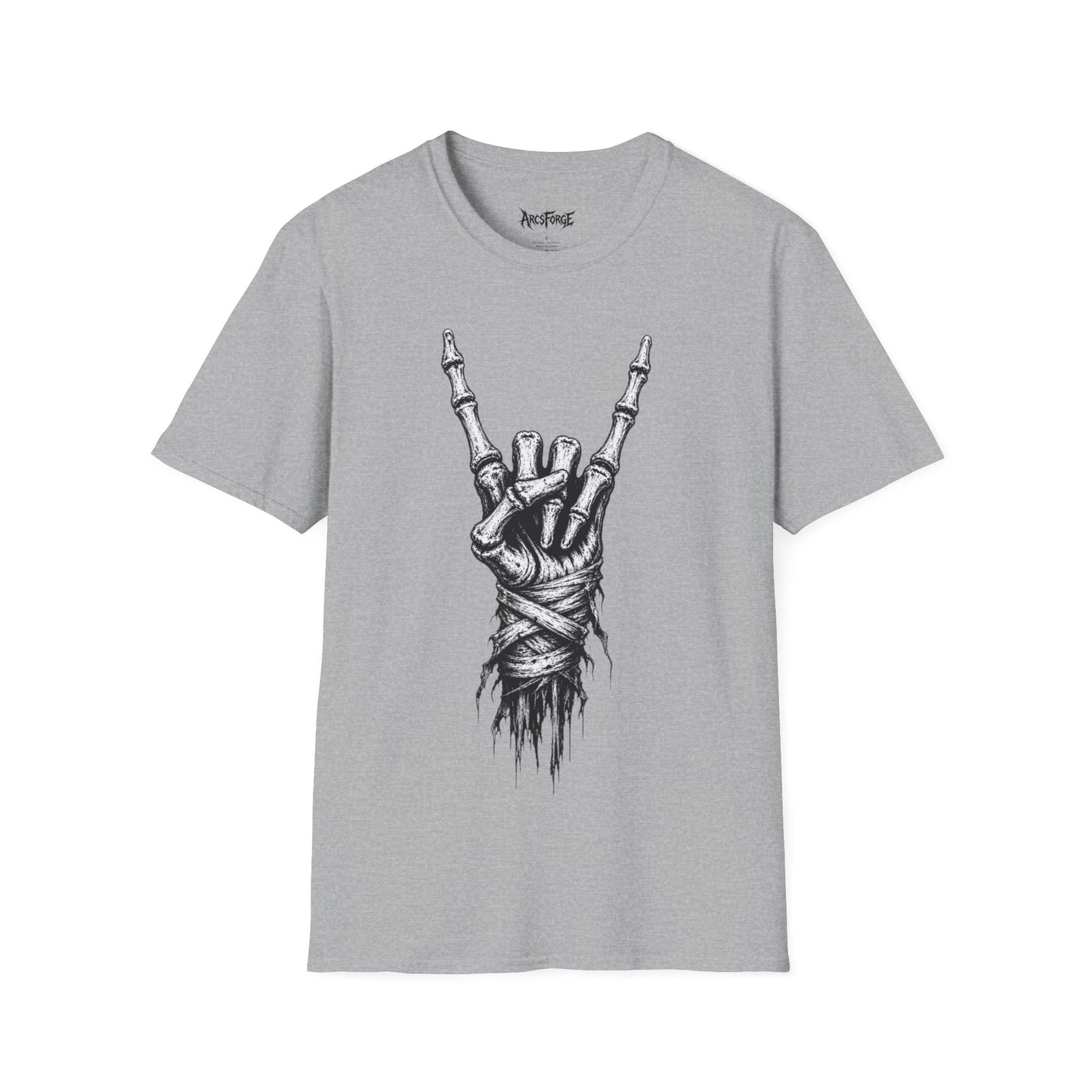 Skeleton Hand Rock Tee — Skull Metal Horns Graphic T-Shirt