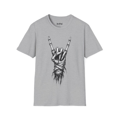 Skeleton Hand Rock Tee — Skull Metal Horns Graphic T-Shirt