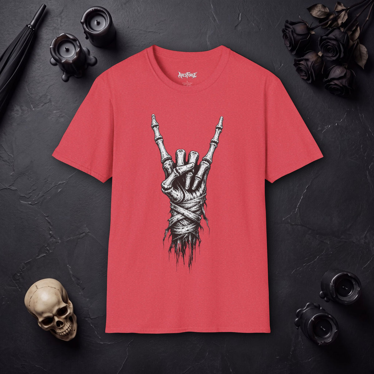 Skeleton Hand Rock Tee — Skull Metal Horns Graphic T-Shirt