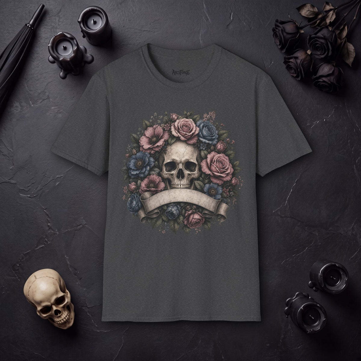 Skull with Floral Crown Vintage Rose
