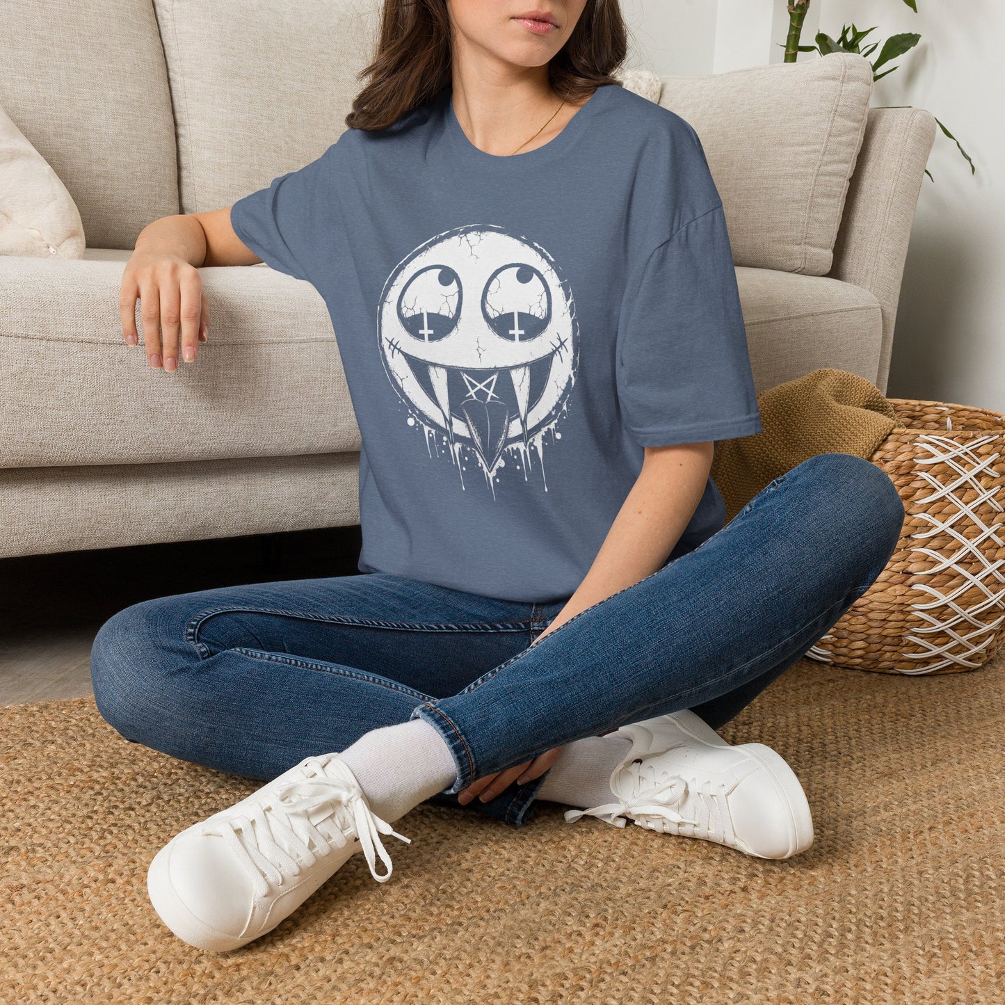 Vamp Smiley T-Shirt — Gothic Drip Moon Face