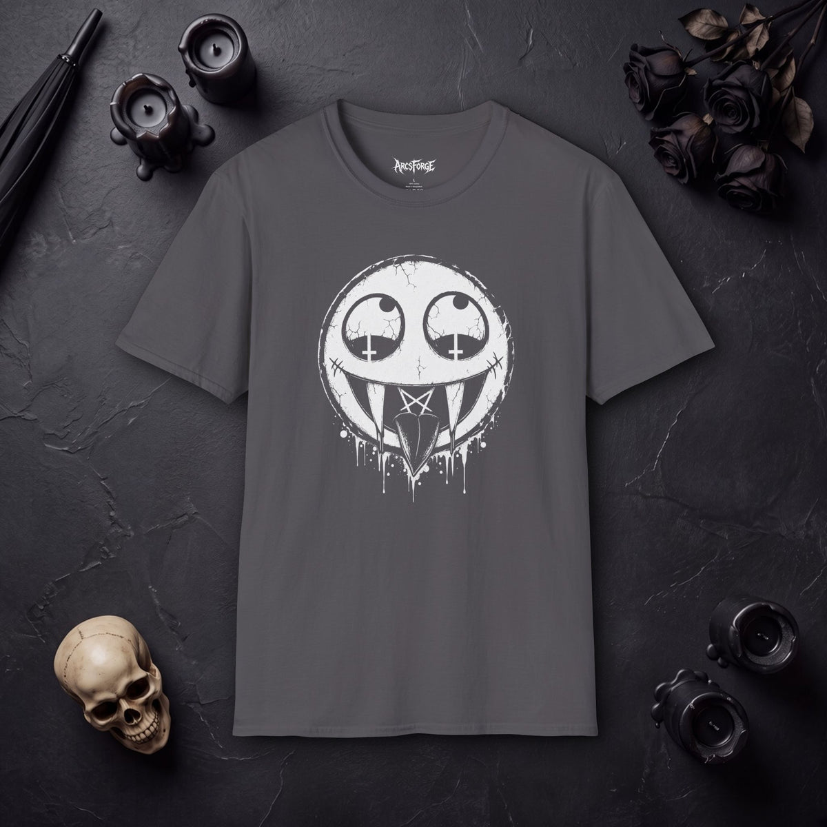 Vamp Smiley T-Shirt — Gothic Drip Moon Face