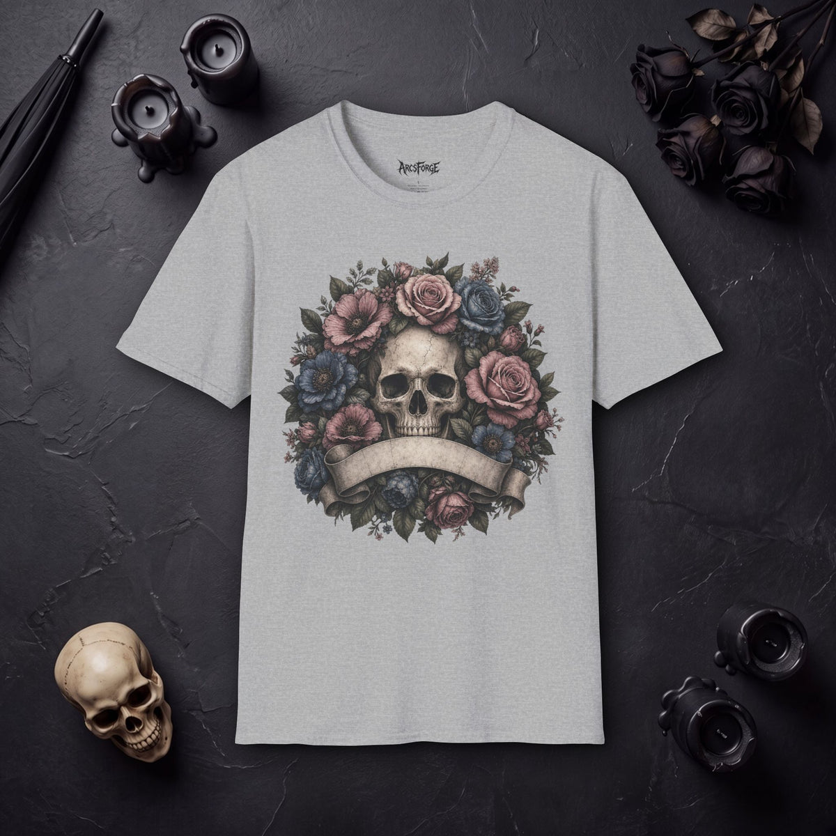 Skull with Floral Crown Vintage Rose