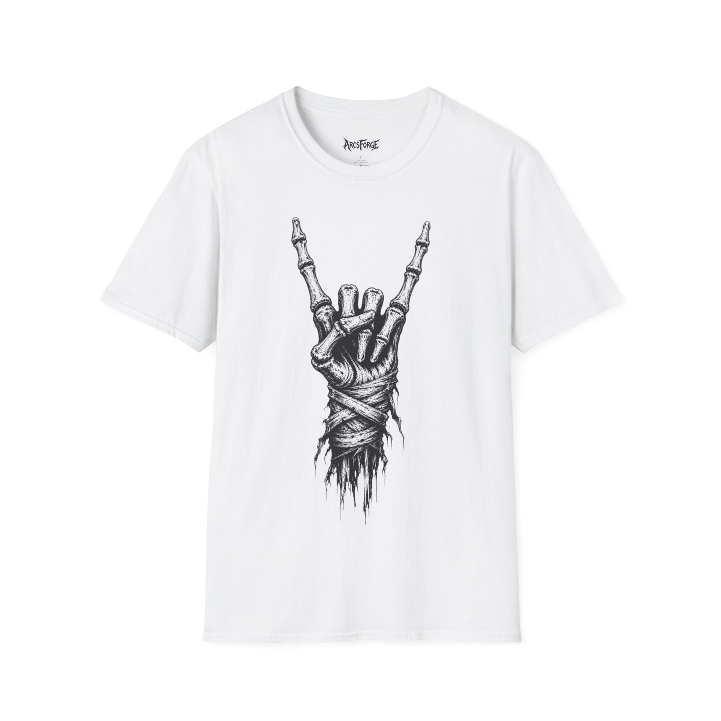Skeleton Hand Rock Tee — Skull Metal Horns Graphic T-Shirt