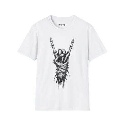 Skeleton Hand Rock Tee — Skull Metal Horns Graphic T-Shirt