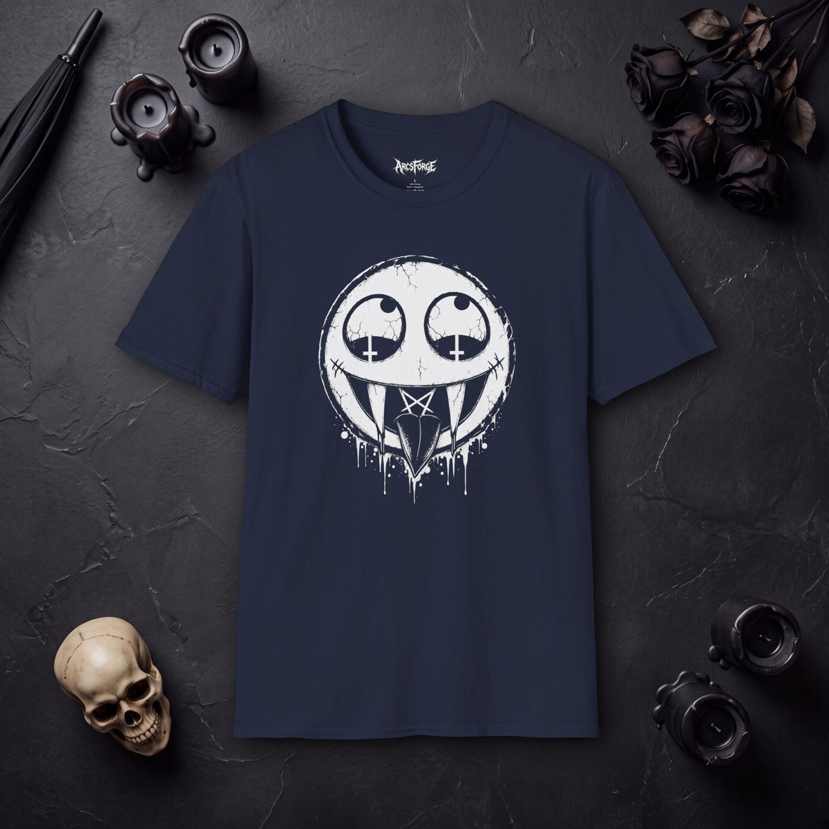 Vamp Smiley T-Shirt — Gothic Drip Moon Face