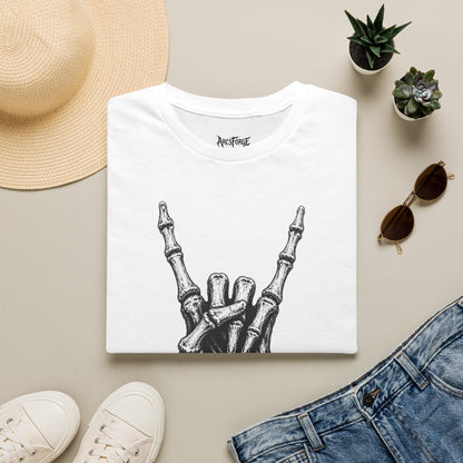 Skeleton Hand Rock Tee — Skull Metal Horns Graphic T-Shirt