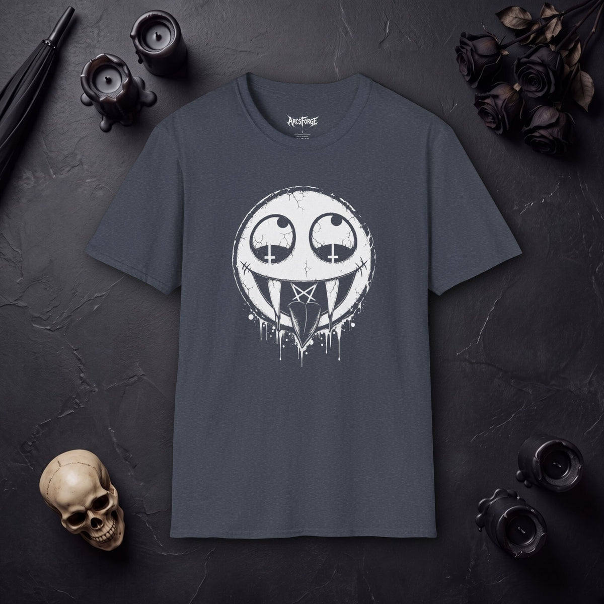 Vamp Smiley T-Shirt — Gothic Drip Moon Face