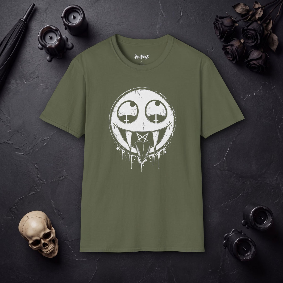 Vamp Smiley T-Shirt — Gothic Drip Moon Face