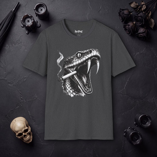 Snake Head Graphic T-Shirt — Black & White Rattlesnake Art Tee