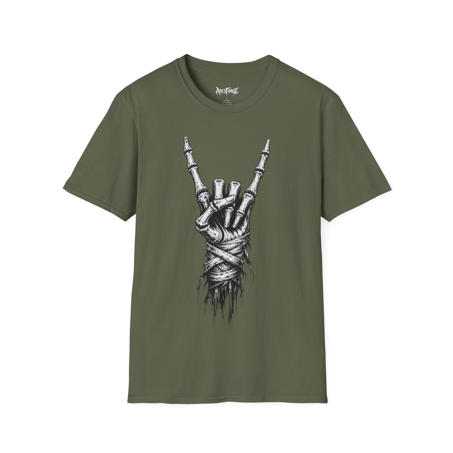 Skeleton Hand Rock Tee — Skull Metal Horns Graphic T-Shirt