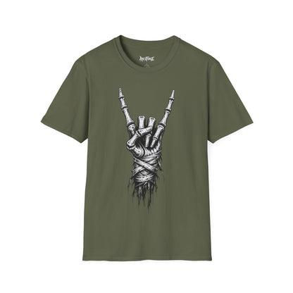 Skeleton Hand Rock Tee — Skull Metal Horns Graphic T-Shirt