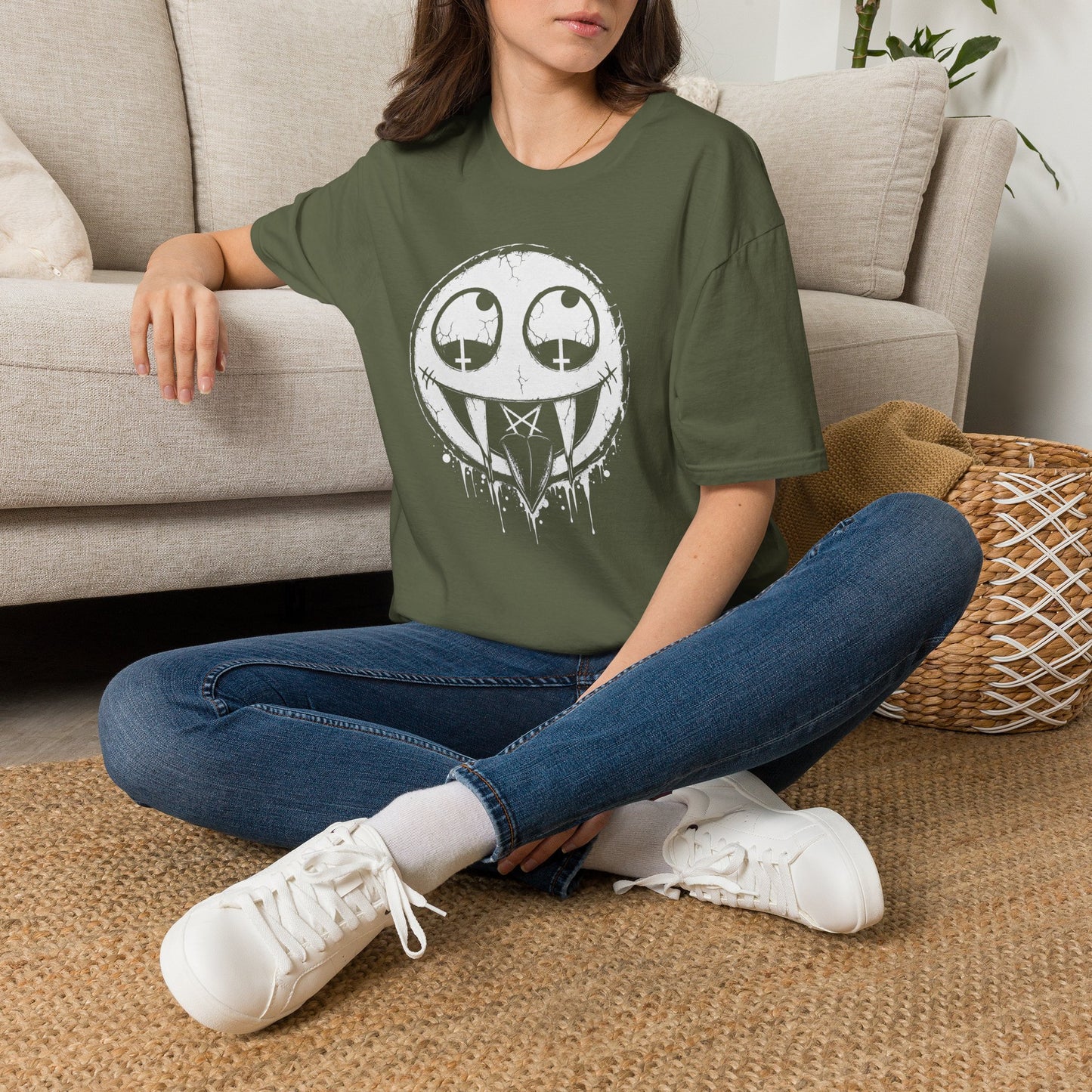Vamp Smiley T-Shirt — Gothic Drip Moon Face