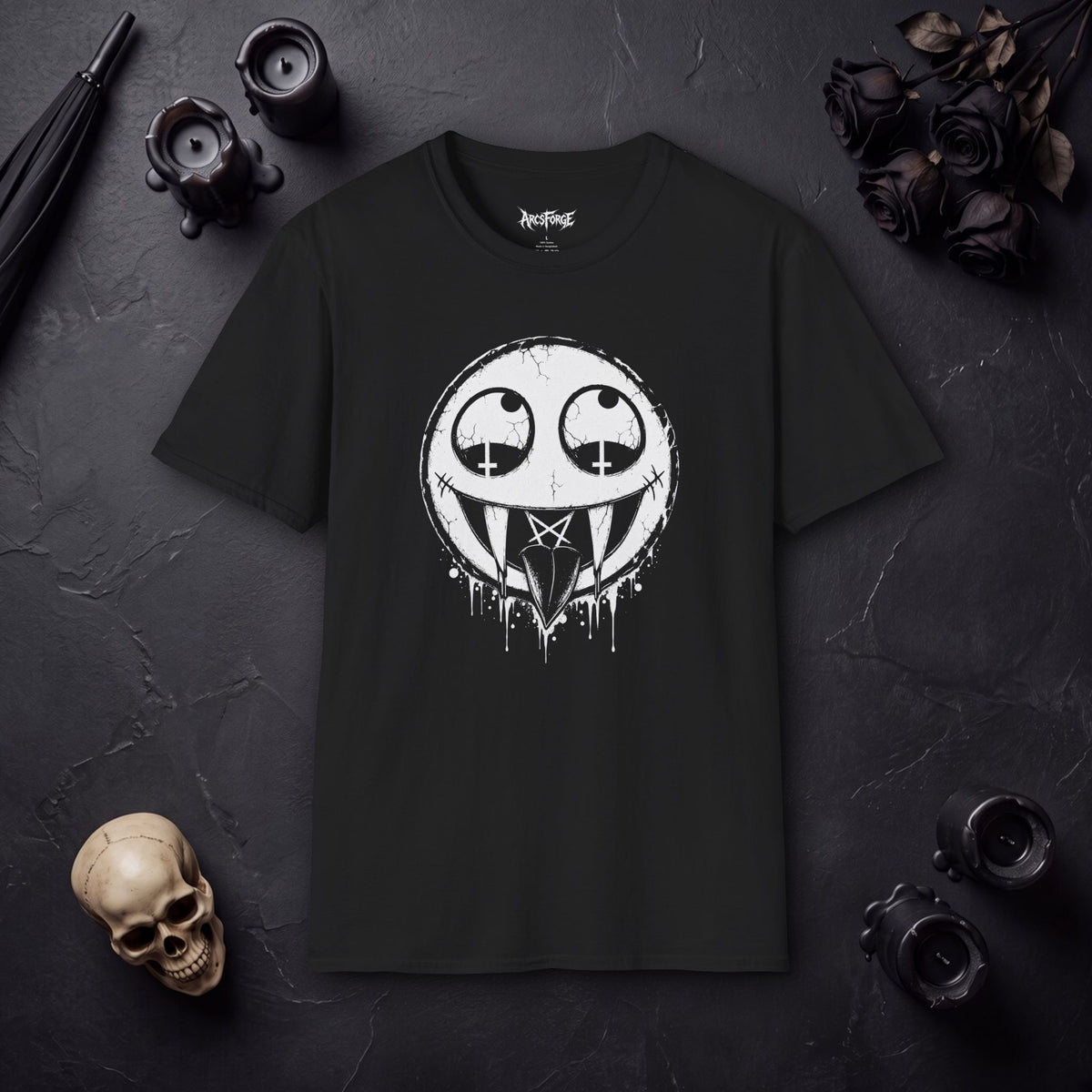 Vamp Smiley T-Shirt — Gothic Drip Moon Face