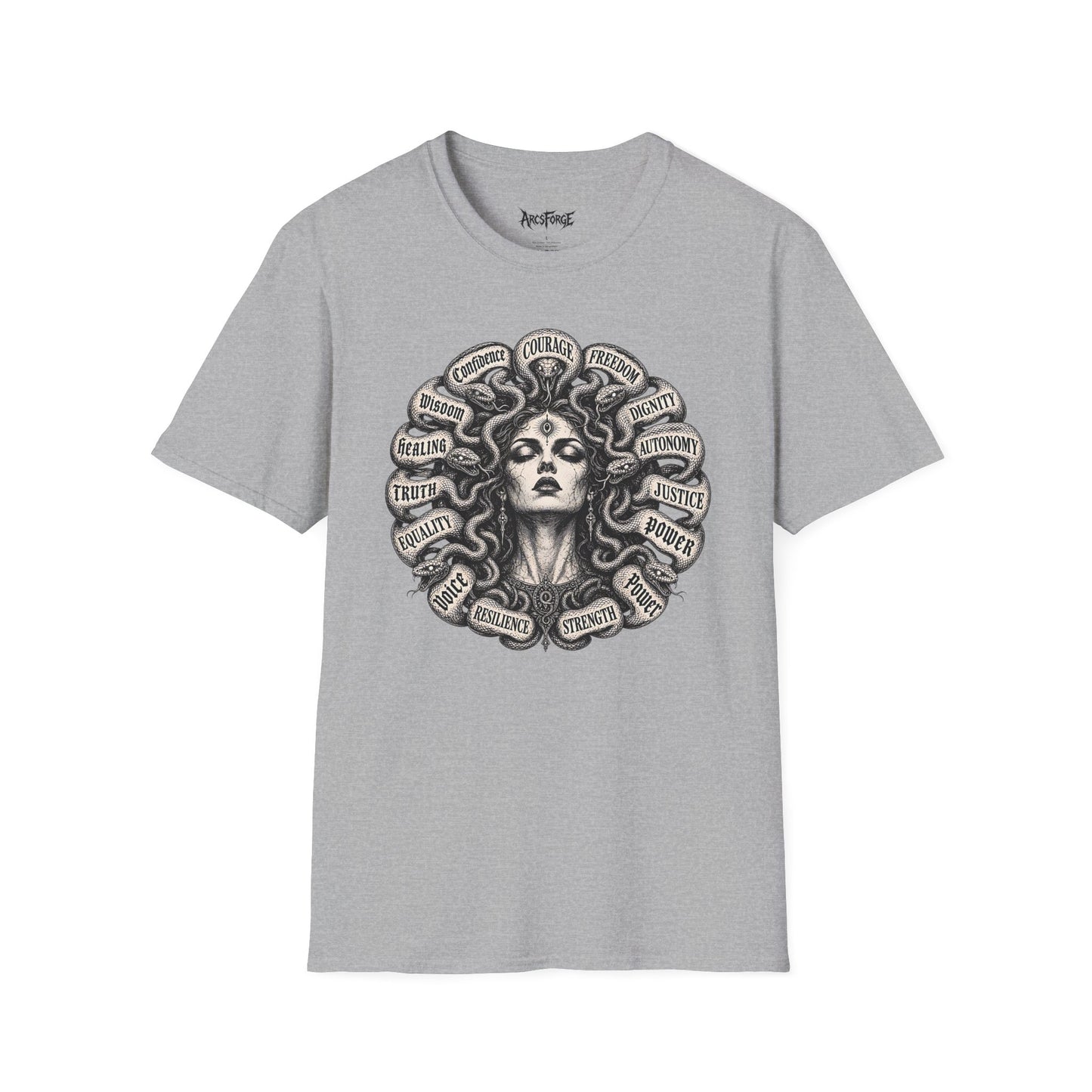 Medusa Wisdom T-Shirt — Courage, Freedom, Dignity Graphic Tee