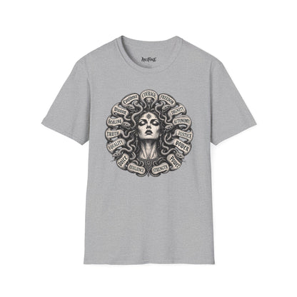 Medusa Wisdom T-Shirt — Courage, Freedom, Dignity Graphic Tee
