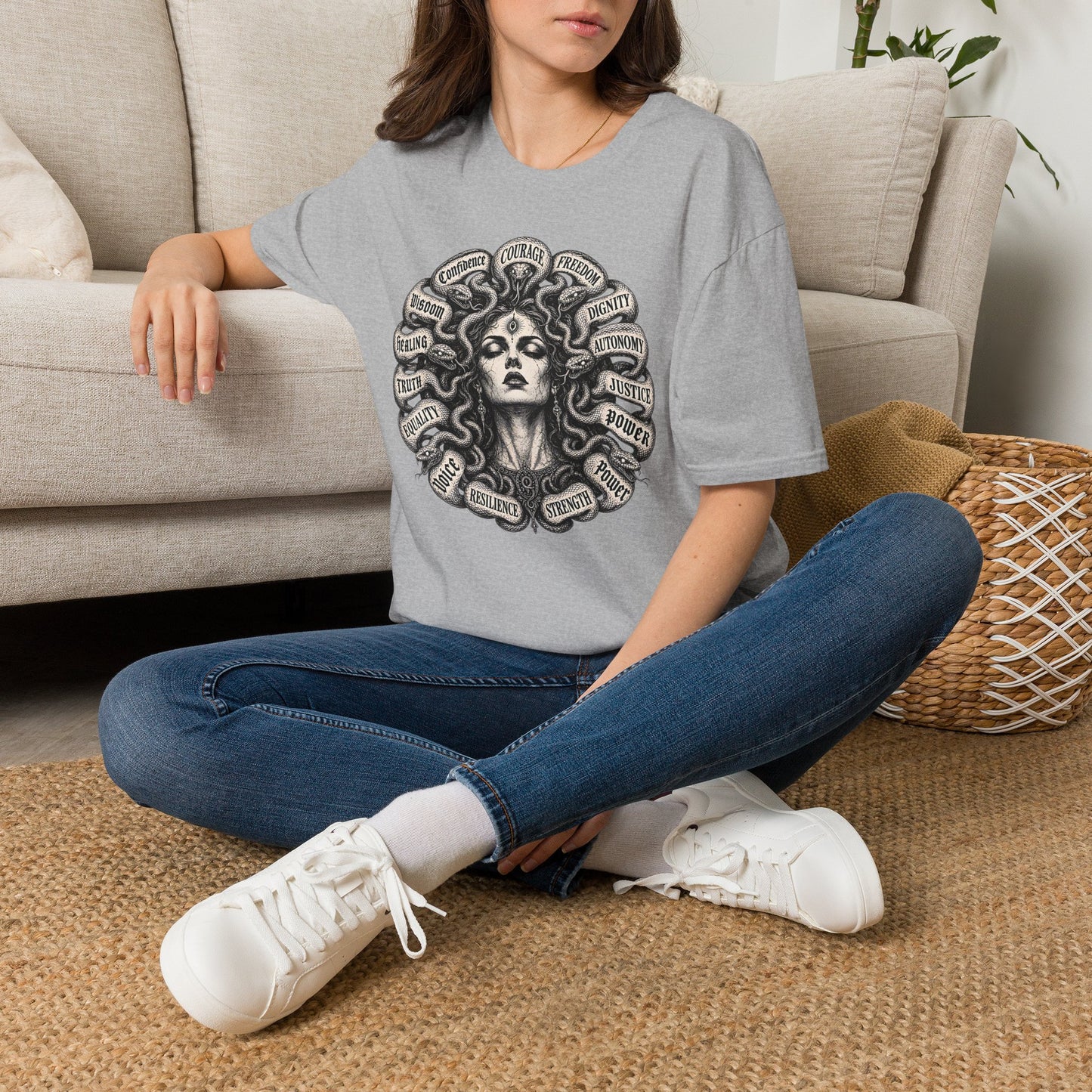 Medusa Wisdom T-Shirt — Courage, Freedom, Dignity Graphic Tee
