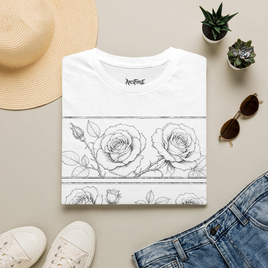 Floral Sketch Rose Stripe T-Shirt