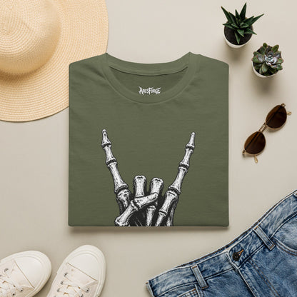 Skeleton Hand Rock Tee — Skull Metal Horns Graphic T-Shirt