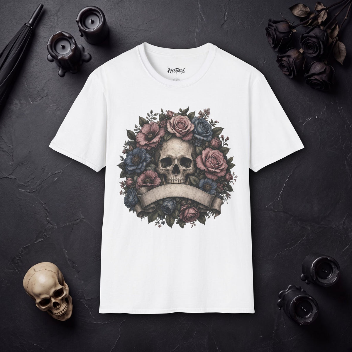 Skull with Floral Crown Vintage Rose
