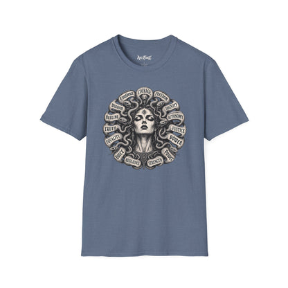 Medusa Wisdom T-Shirt — Courage, Freedom, Dignity Graphic Tee