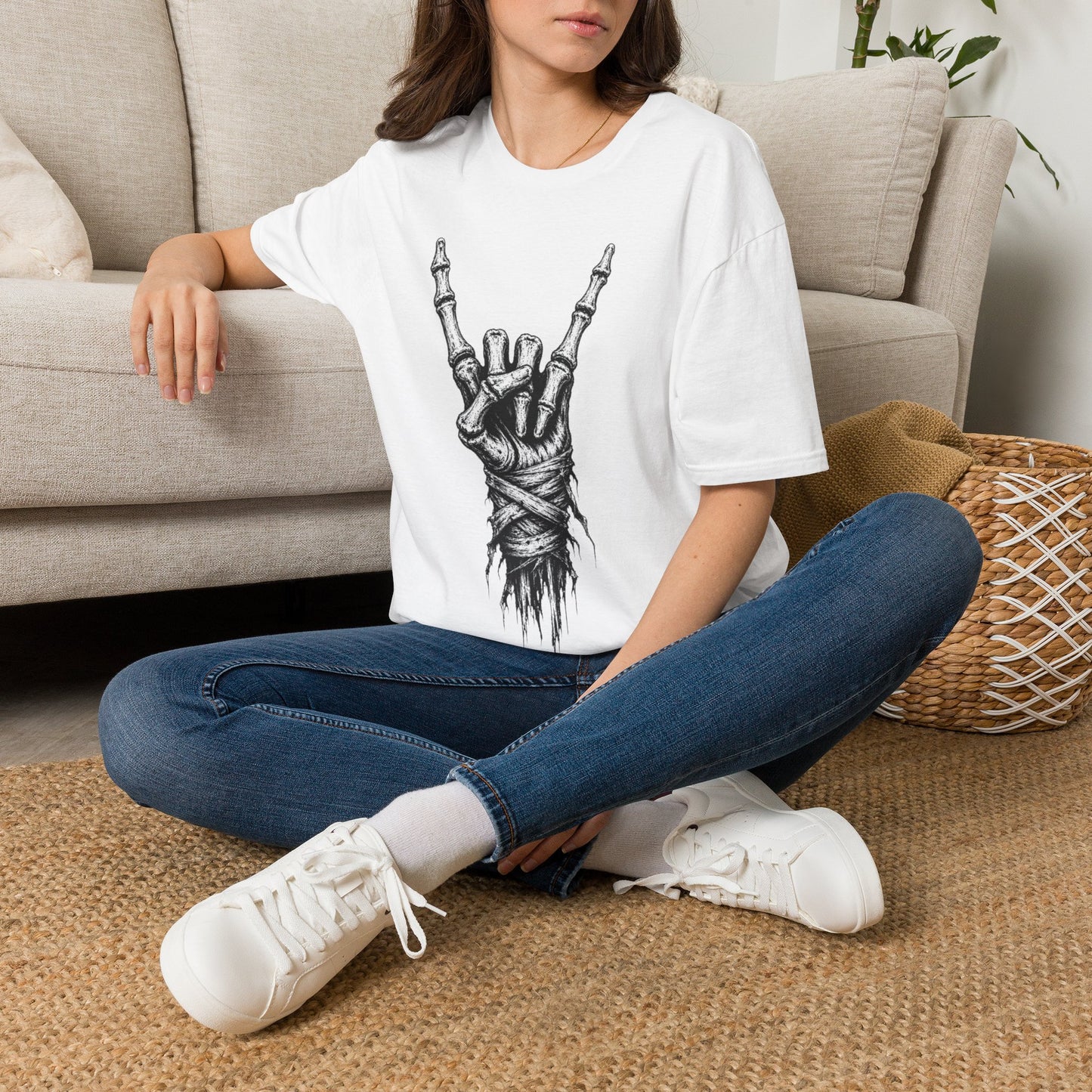 Skeleton Hand Rock Tee — Skull Metal Horns Graphic T-Shirt