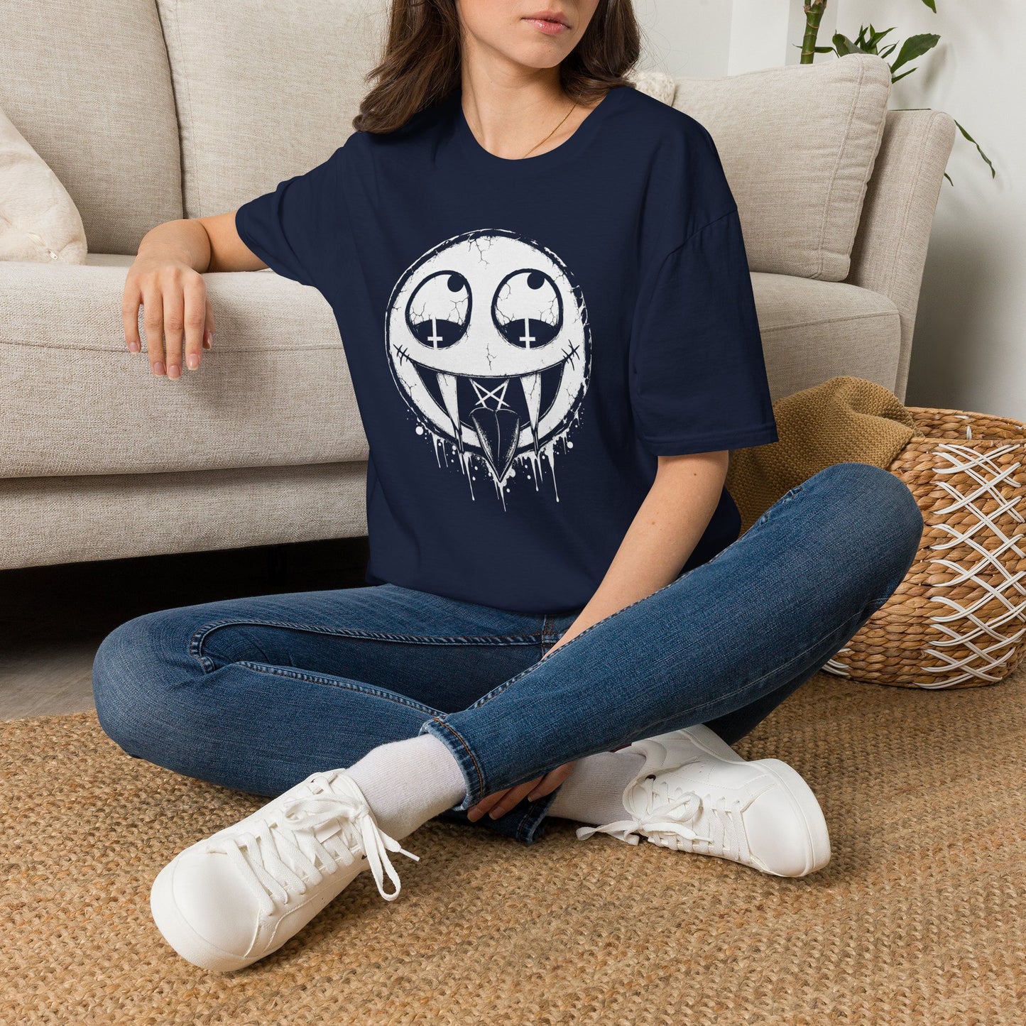 Vamp Smiley T-Shirt — Gothic Drip Moon Face