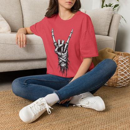 Skeleton Hand Rock Tee — Skull Metal Horns Graphic T-Shirt
